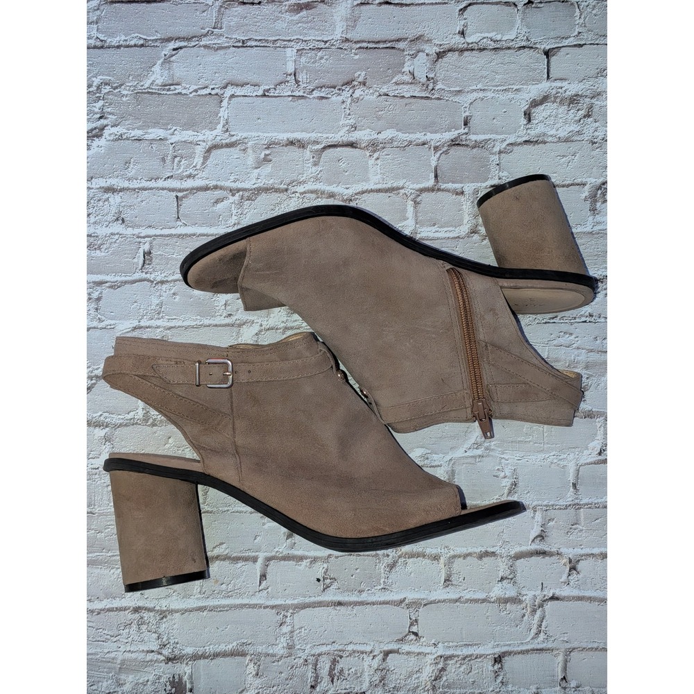 Alex Marie Taupe Suede Peep Toe Block Heel Slingback Booties Womens 10M